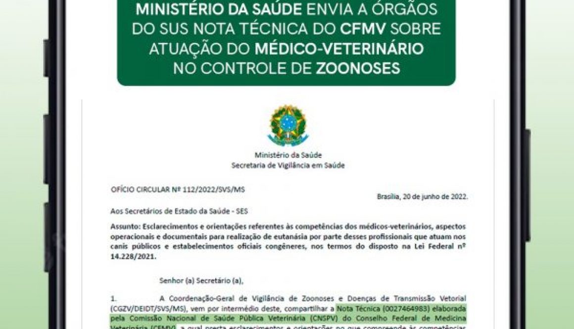 Ministério da Saúde envia a órgãos do SUS nota técnica do CFMV sobre atuação do Médico-Veterinário no controle de zoonose