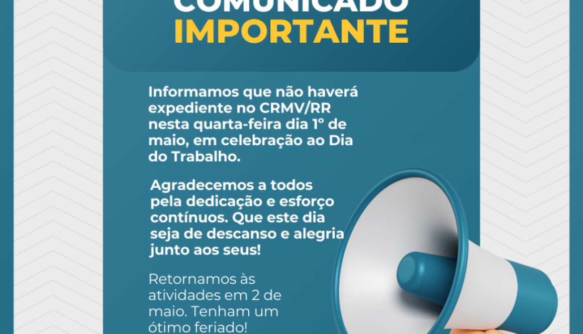 CRMV/RR não terá expediente nesta quarta-feira CRMV/RR não terá expediente nesta quarta-feira